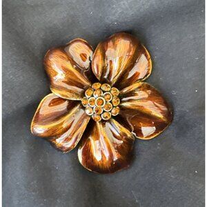 Cara New York Brooch Steampunk Bronze Flower Rhinestone Center NEW